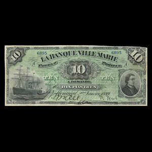 Canada, Banque Ville-Marie, 10 dollars : 2 janvier 1889