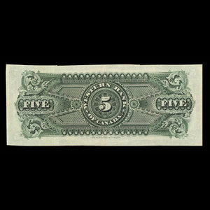 Canada, Western Bank of Canada, 5 dollars : 2 octobre 1882