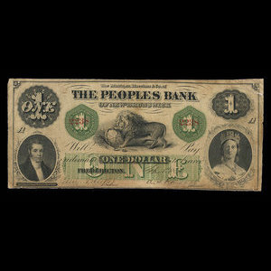 Canada, Peoples Bank of New Brunswick, 1 dollar : 1 septembre 1864