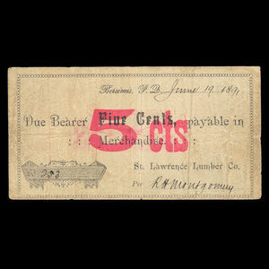 Canada, St. Lawrence Lumber Company, 5 cents : 19 juin 1891