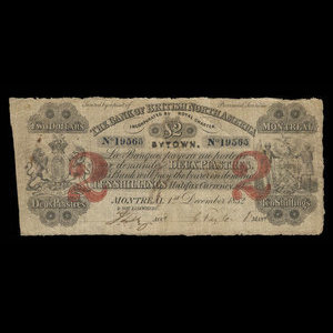 Canada, Bank of British North America, 2 dollars : 1 décembre 1852