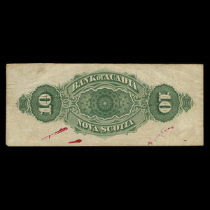 Canada, Bank of Acadia, 10 dollars : 2 décembre 1872