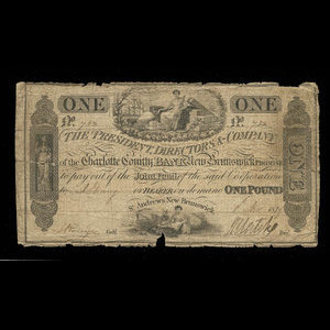 Canada, Charlotte County Bank, 1 livre(anglaise) : 8 novembre 1839