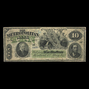 Canada, Metropolitan Bank, 10 dollars : 1 mai 1872