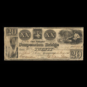 Canada, Niagara Suspension Bridge Bank, 20 dollars : 4 janvier 1841