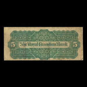 Canada, Royal Canadian Bank, 5 dollars : 26 juillet 1865