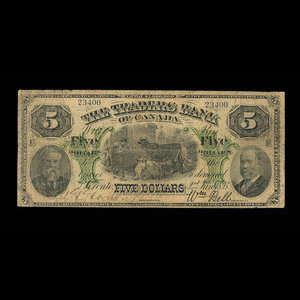 Canada, Traders Bank of Canada, 5 dollars : 2 janvier 1893