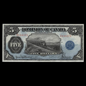 Canada, Dominion du Canada, 5 dollars : 1 mai 1912