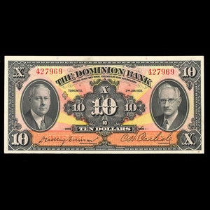 Canada, Dominion Bank, 10 dollars : 2 janvier 1935