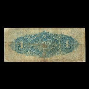 Canada, Mechanics Bank (Montréal), 4 dollars : 1 juin 1872