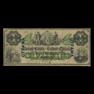 Canada, Union Bank of Lower Canada, 4 dollars : 1 mars 1866