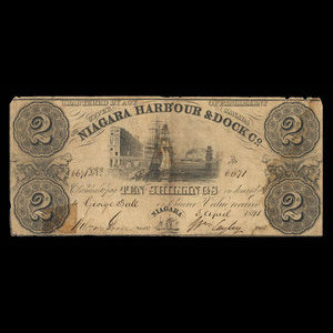 Canada, Niagara Harbour & Dock Co., 2 dollars : 3 avril 1841