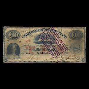 Canada, Union Bank of Newfoundland, 10 livres(anglaise) : 2 octobre 1865