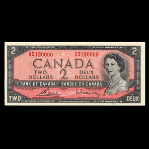 Canada, Banque du Canada, 2 dollars : 1954