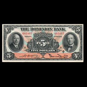 Canada, Dominion Bank, 5 dollars : 1 février 1931