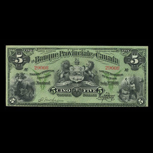 Canada, Banque Provinciale du Canada, 5 dollars : 2 juillet 1900