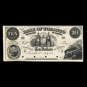 Canada, Bank of Toronto (The), 10 dollars : 3 juillet 1859