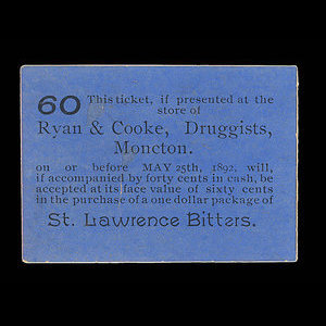 Canada, Ryan & Cooke, Druggists, 60 cents : 25 mai 1892