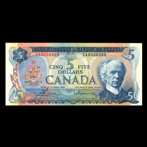 Canada, Banque du Canada, 5 dollars : 1972