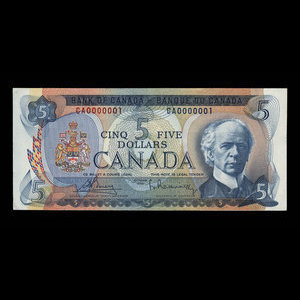 Canada, Banque du Canada, 5 dollars : 1972