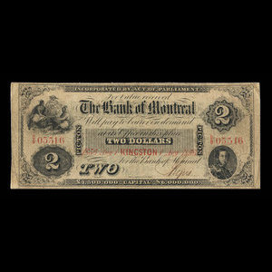 Canada, Banque de Montréal, 2 dollars : 1 août 1856