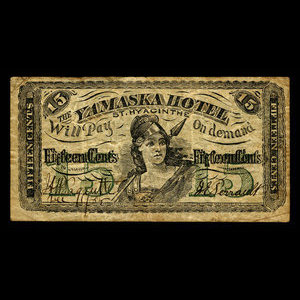 Canada, Yamaska Hotel, 15 cents, charges : 11 décembre 1885