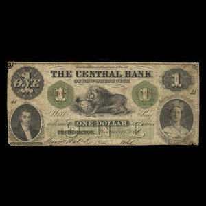 Canada, Central Bank of New Brunswick, 1 dollar : 1 novembre 1860