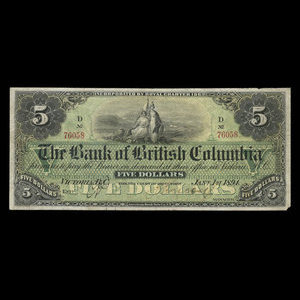 Canada, Bank of British Columbia, 5 dollars : 1 janvier 1894