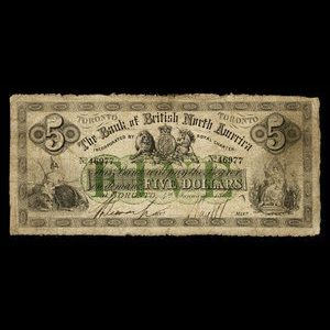 Canada, Bank of British North America, 5 dollars : 4 janvier 1865