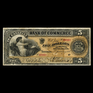 Canada, Canadian Bank of Commerce, 5 dollars : 2 janvier 1892