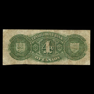 Canada, Consolidated Bank of Canada, 4 dollars : 1 juillet 1876