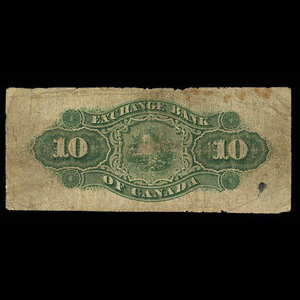 Canada, Exchange Bank of Canada, 10 dollars : 1 novembre 1872