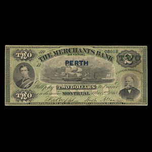 Canada, Merchants Bank of Canada (The), 2 dollars : 2 mars 1868