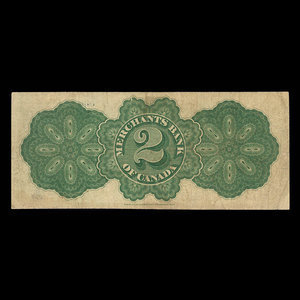 Canada, Merchants Bank of Canada (The), 2 dollars : 2 mars 1868