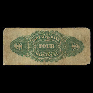 Canada, Molsons Bank, 4 dollars : 1 juin 1872