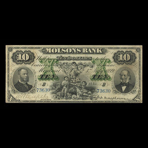 Canada, Molsons Bank, 10 dollars : 3 juillet 1899