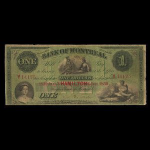 Canada, Banque de Montréal, 1 dollar : 3 janvier 1859