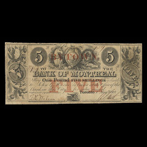 Canada, Banque de Montréal, 5 dollars : 1 mai 1849