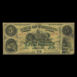 Canada, Bank of Toronto (The), 5 dollars : 1 juillet 1890