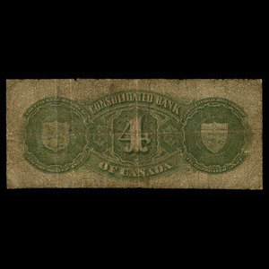 Canada, Consolidated Bank of Canada, 4 dollars : 1 juillet 1876