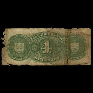 Canada, Consolidated Bank of Canada, 4 dollars : 1 juillet 1876