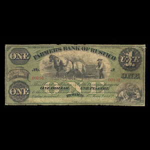 Canada, Farmers Bank of Rustico, 1 dollar : 2 janvier 1872