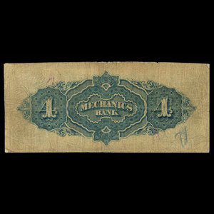 Canada, Mechanics Bank (Montréal), 4 dollars : 1 juin 1872