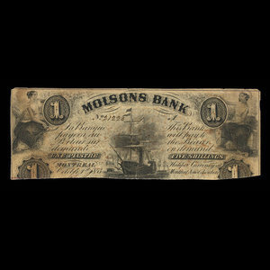 Canada, Molsons Bank, 1 piastre : 1 octobre 1853