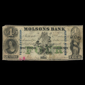 Canada, Molsons Bank, 4 dollars : 1 octobre 1855