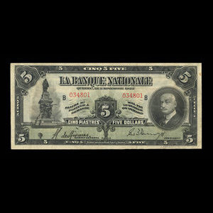 Canada, La Banque Nationale, 5 dollars : 2 novembre 1922