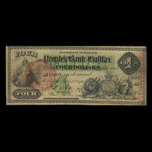 Canada, People's Bank of Halifax, 4 dollars : 1 juillet 1870