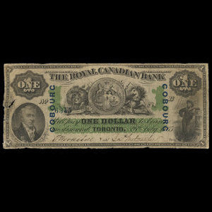 Canada, Royal Canadian Bank, 1 dollar : 26 juillet 1865