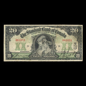 Canada, Standard Bank of Canada, 20 dollars : 2 janvier 1919