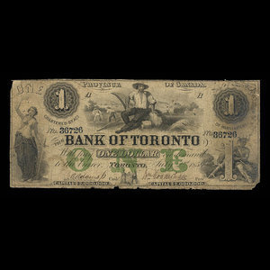 Canada, Bank of Toronto (The), 1 dollar : 2 juillet 1859